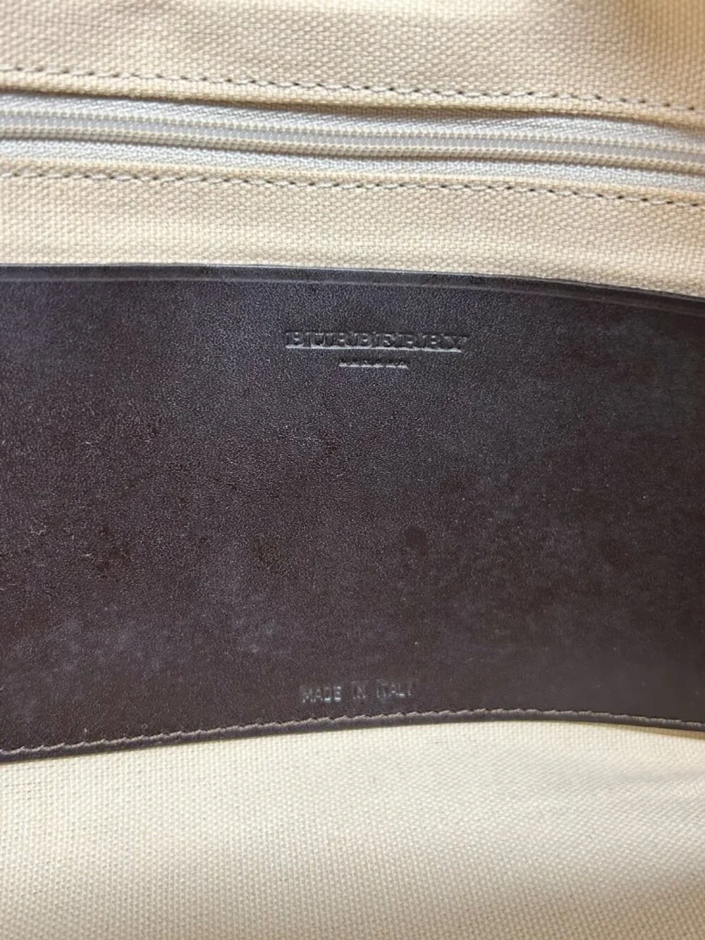 Burberry Beige and Black Plaid Tote with Dark Brown Leather Handles